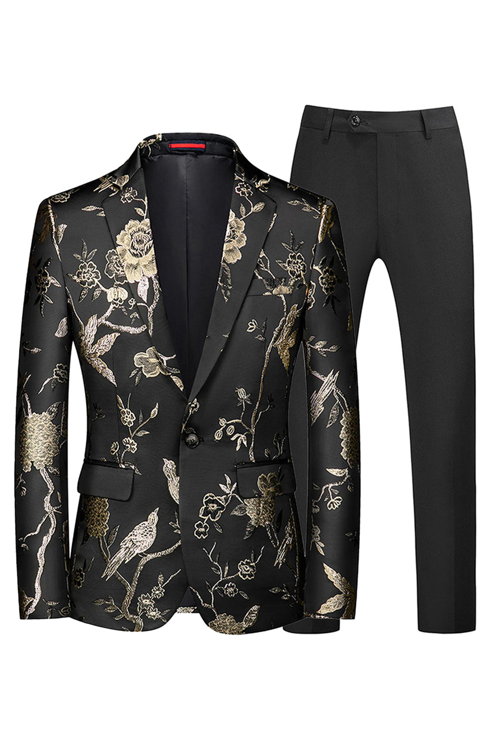 Blå och svart skårad kavajslag Jacquard 2-delad baldräkter för män