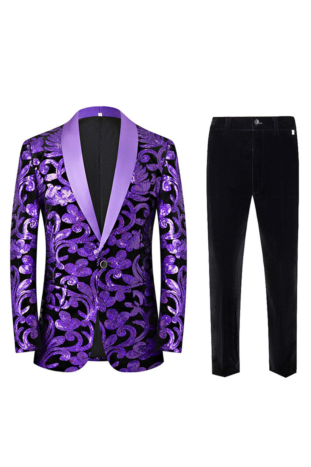 Grön 2-delad Jacquard Sjal Kavajslag Baldräkter för män