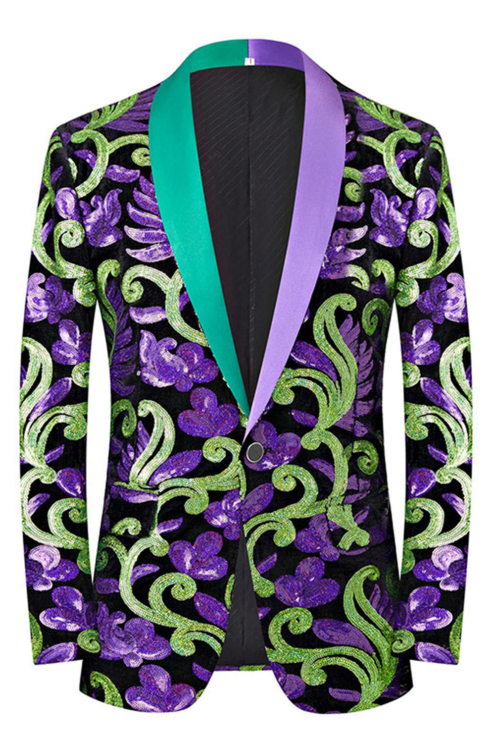 Grön 2-delad Jacquard Sjal Kavajslag Baldräkter för män