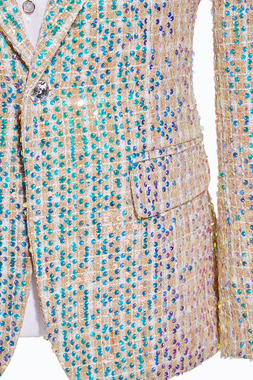 Glittrande Champagne Notched Kavajslag 2-delade Balkostymer för män med paljetter