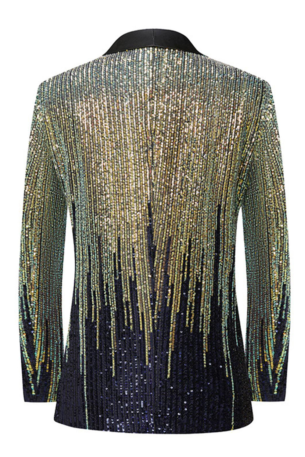 Mäns Svart Notched Lapel Enkelknäppt Prom Kavaj med Paljetter