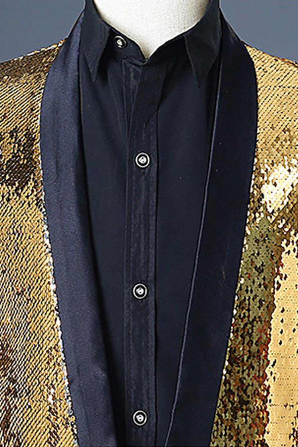 Glittrande silver och gyllene sjal kavajslag för män Prom kavaj med paljetter