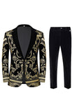 Mäns gyllene jacquard 2-delad skårad kavajslag baldräkter