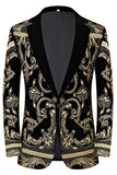 Mäns gyllene jacquard 2-delad skårad kavajslag baldräkter