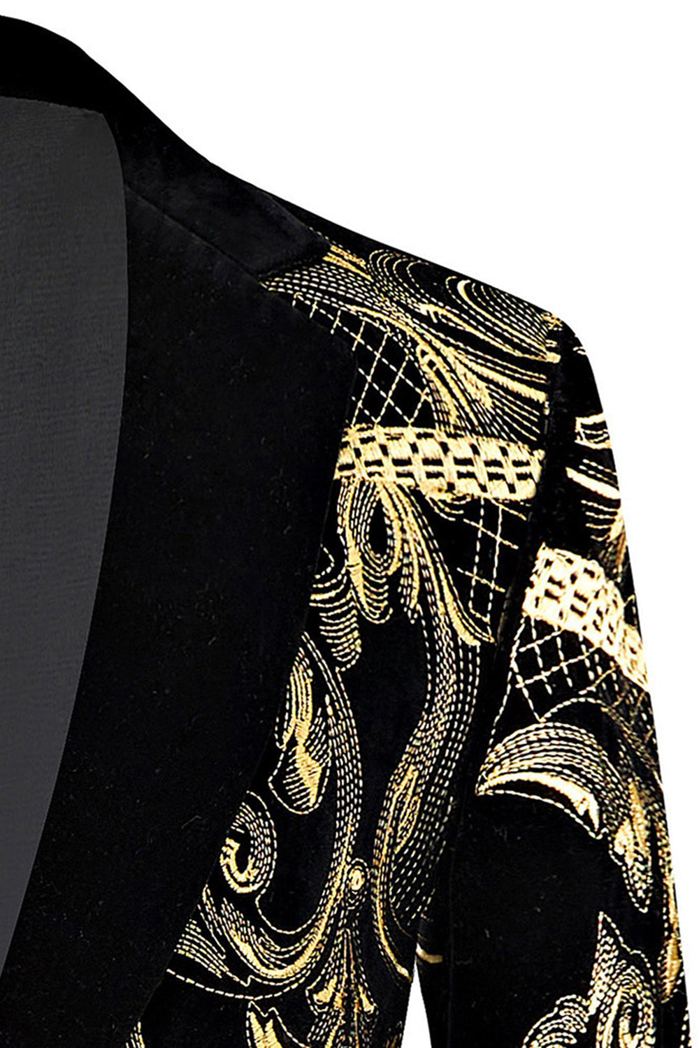 Mäns gyllene jacquard 2-delad skårad kavajslag baldräkter