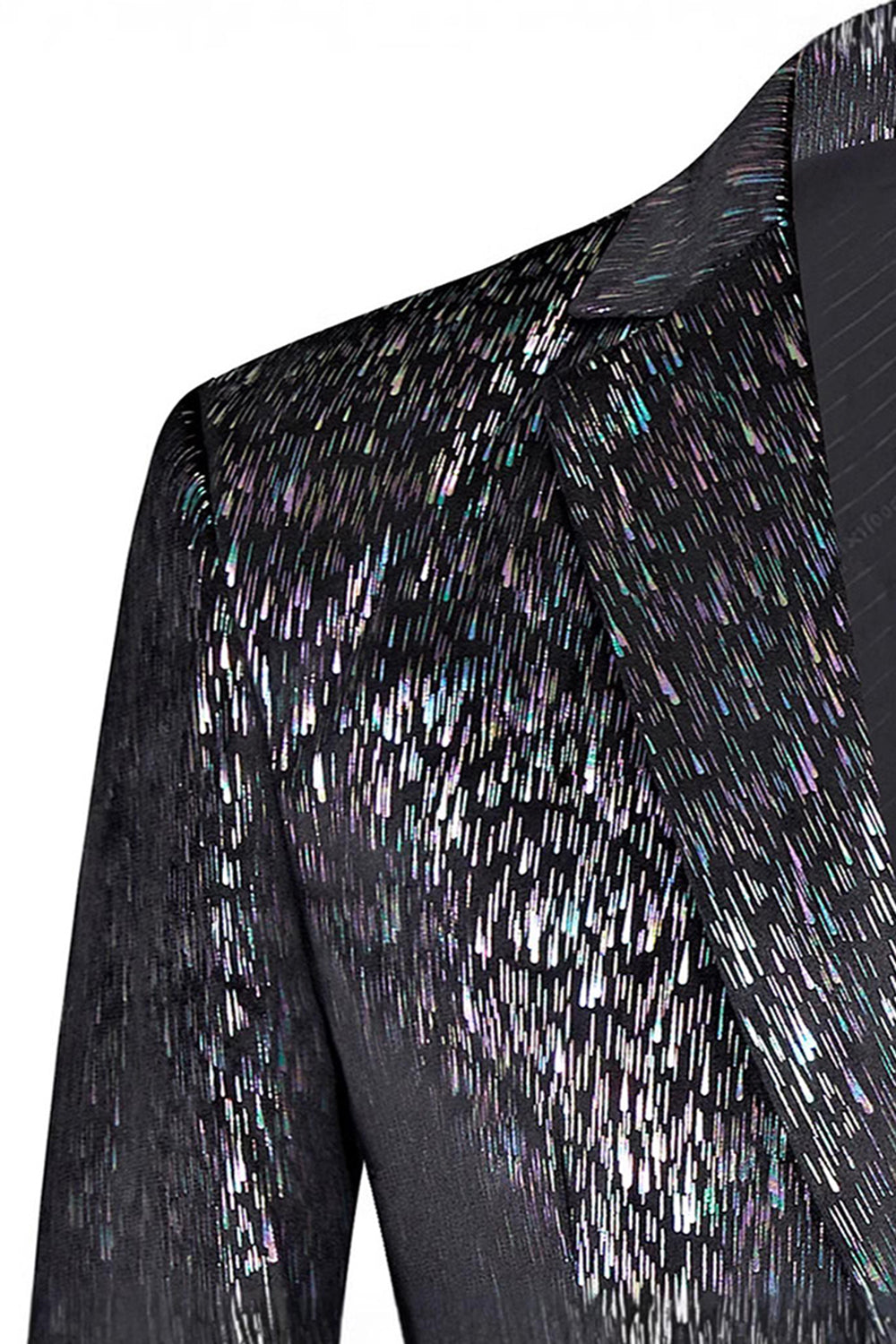 Glittrande svart skårad kavajslag 2-delad baldräkt för män med 3D-blomma