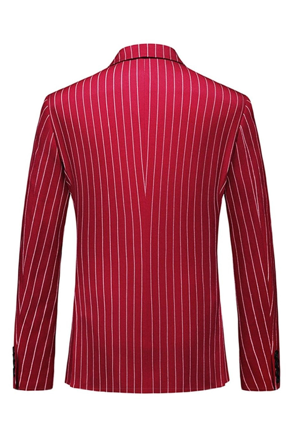 Röd Randig Peak Kavajslag 3-delade Män Kostymer