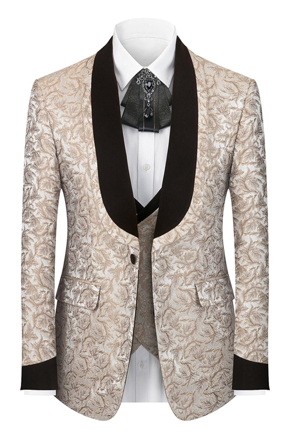 Svart Sjal Kavajslag En knapp 3-delade Män Kostymer