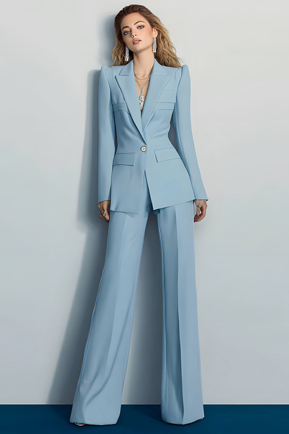 2 Piece Gråblå Peak Kavajslag En knapp Bal Kostymer