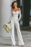 Vit Off The Shoulder Lace Bridal Jumpsuits med fickor