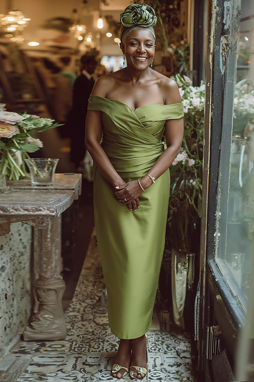 Dammig Salvia Slida Från Axeln Lång Mor Till Bruden Klänning