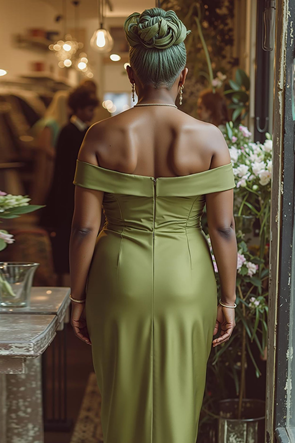 Dammig Salvia Slida Från Axeln Lång Mor Till Bruden Klänning