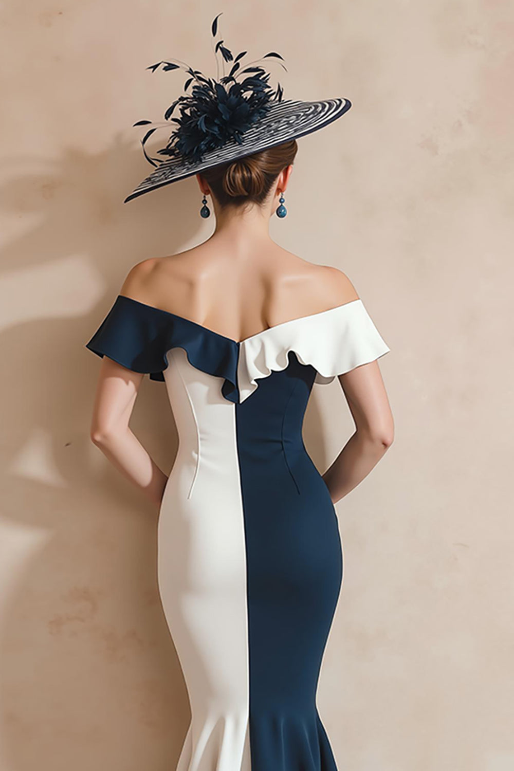 Svart Och Vit Sjöjungfru Från Axeln Rufsade Lång Mor Till Bruden Klänning