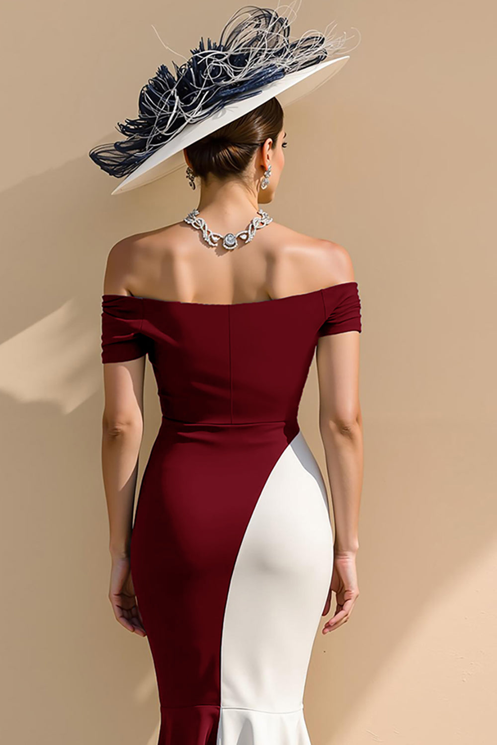 Svart och vit satin sjöjungfru från axeln lång mor till bruden klänning