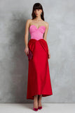 Röd och Fuchsia Satin Sweetheart Sheath Midi Formell Klänning