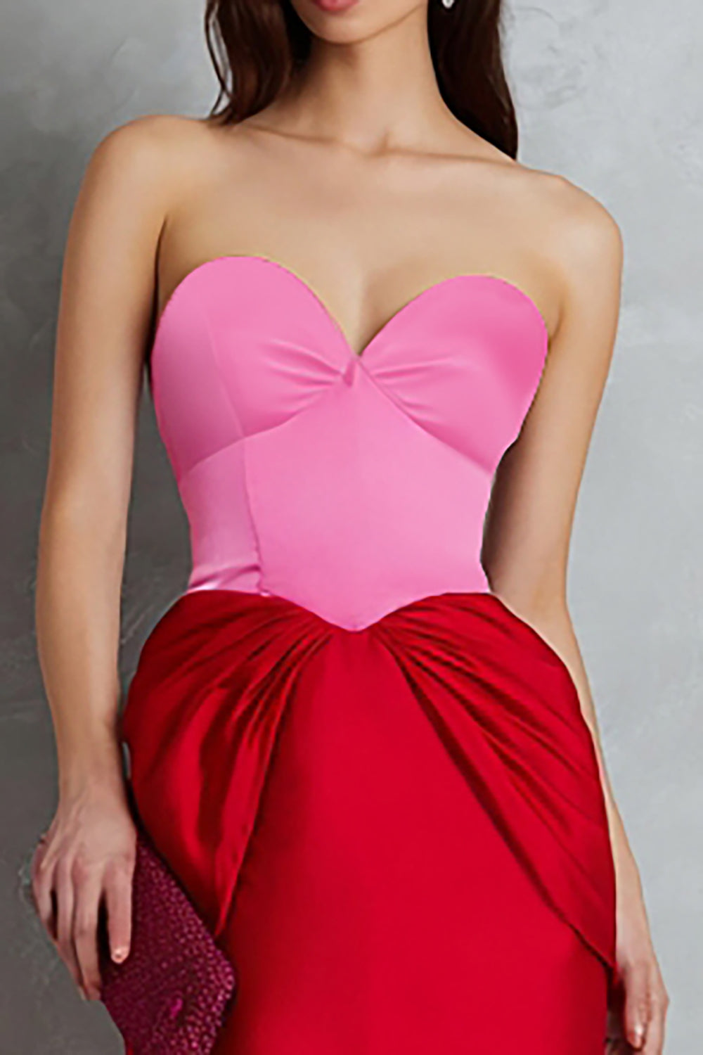 Röd och Fuchsia Satin Sweetheart Sheath Midi Formell Klänning