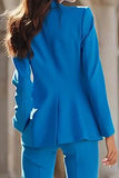 Blå 2-delad topp slag enkelknäppta kvinnors kostymer