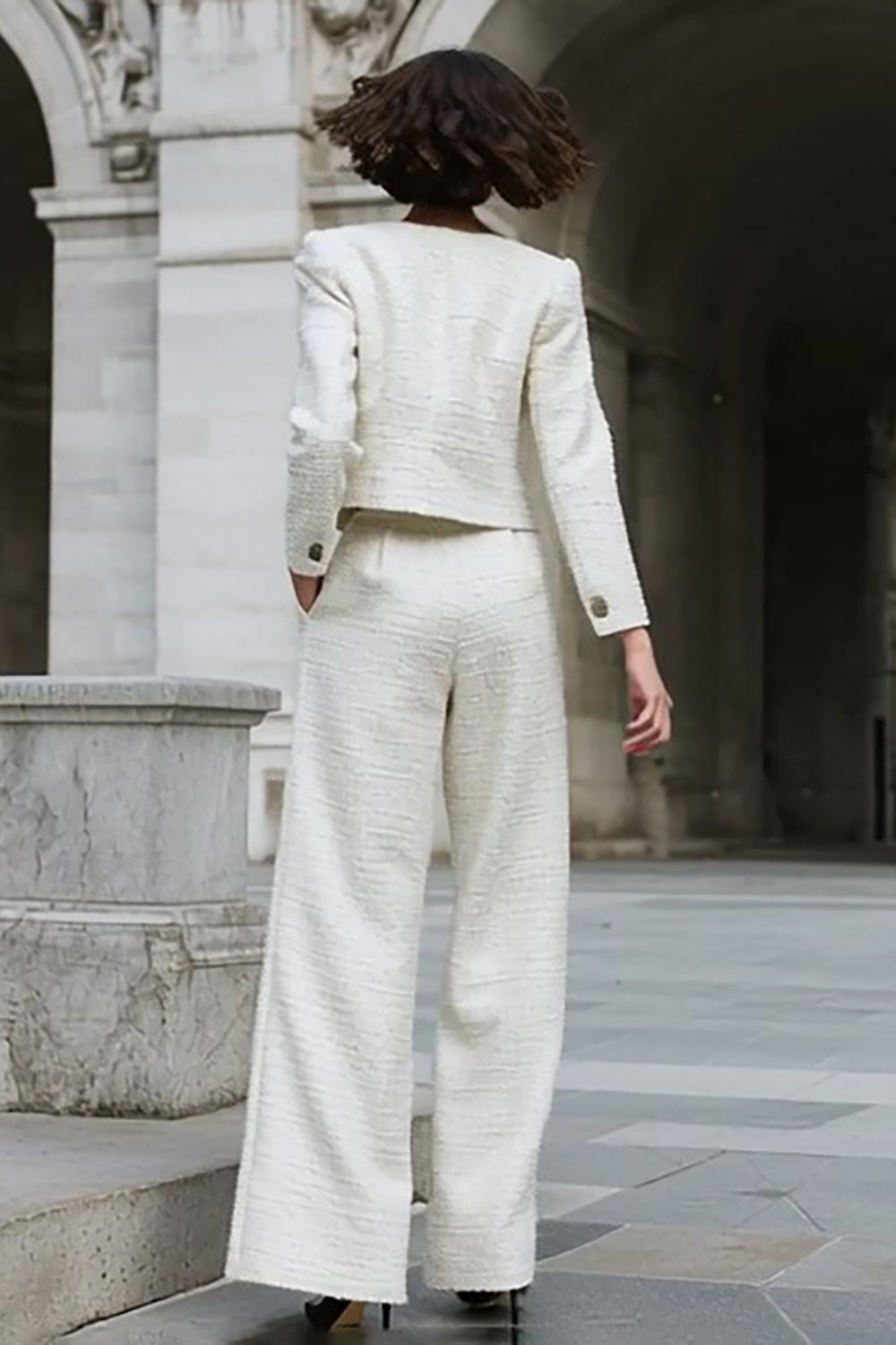 Elfenben Tweed Enkelknäppt 2 delar kvinnors kostymer