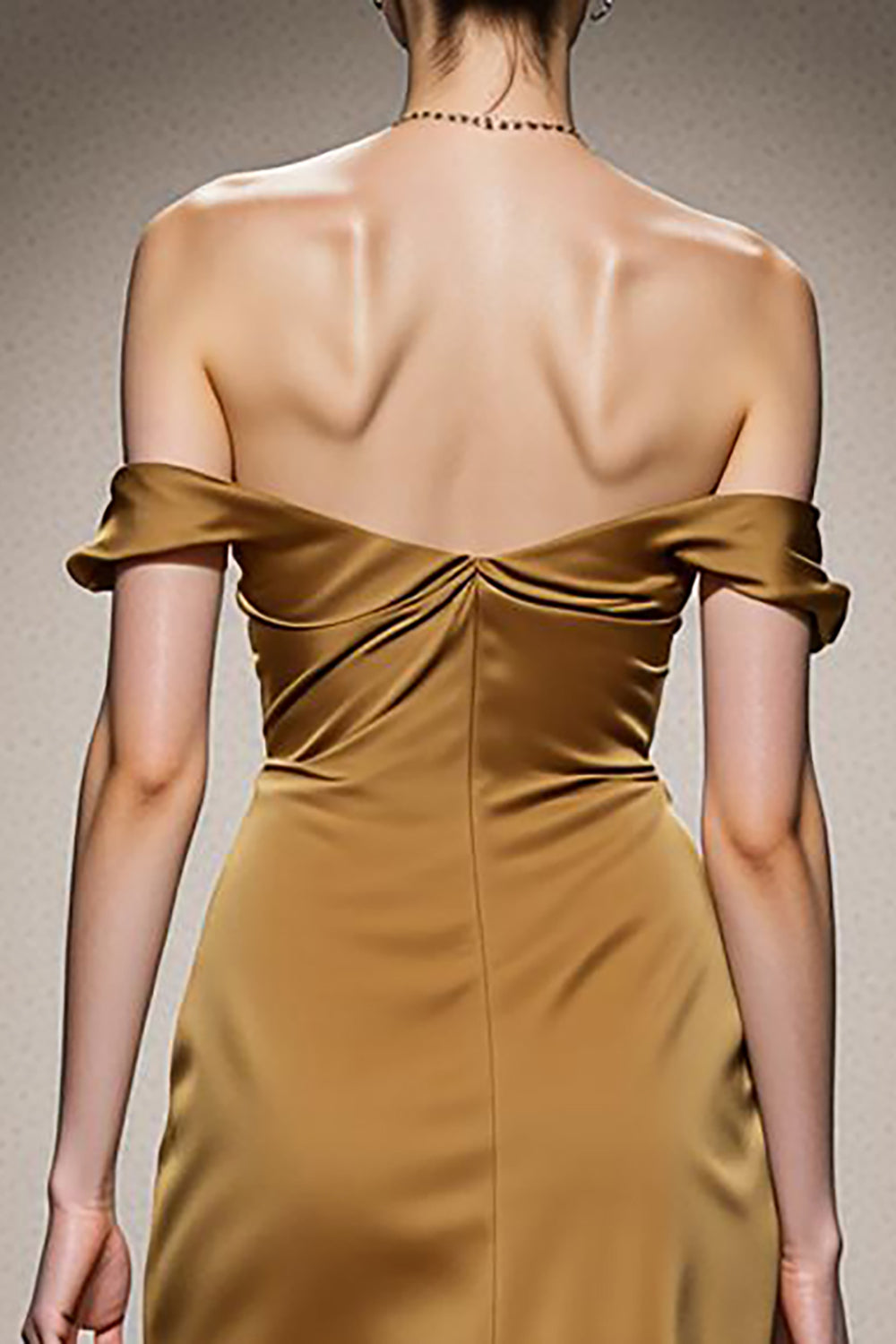 Gul Sjöjungfru Satäng Av Axeln Lång Formell Klänning