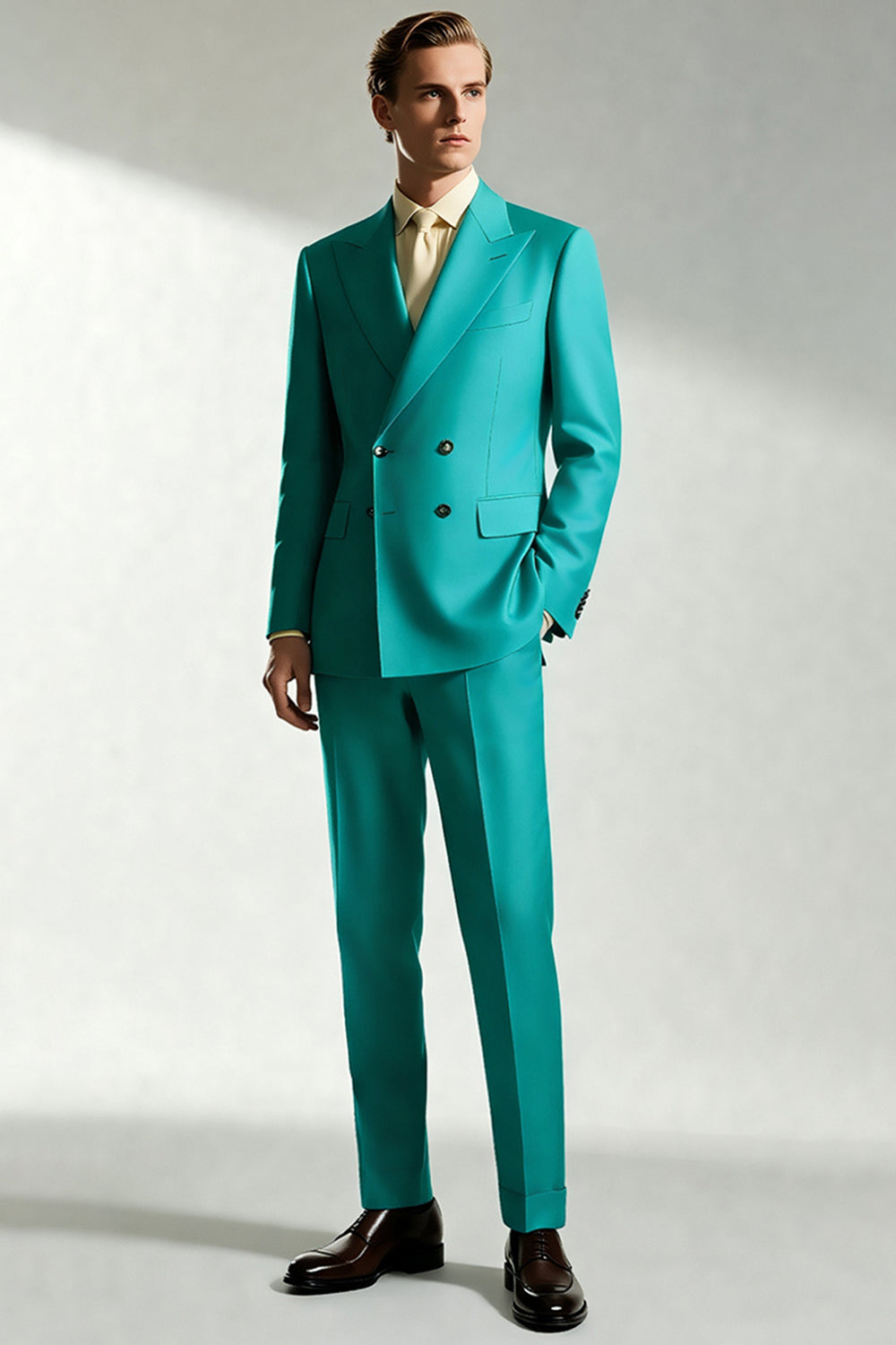 Mäns Peak Lapel One Button Turquoise Prom Suits