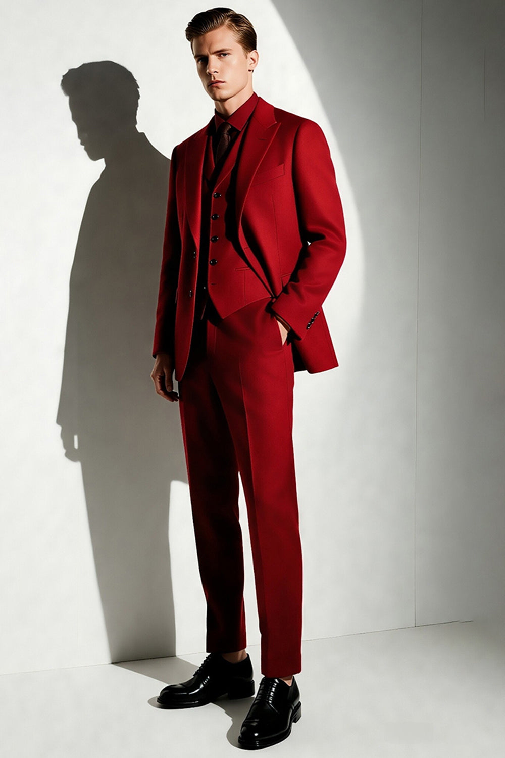 Vinröd Enkelknäppt 3 Delar Baldräkter för män