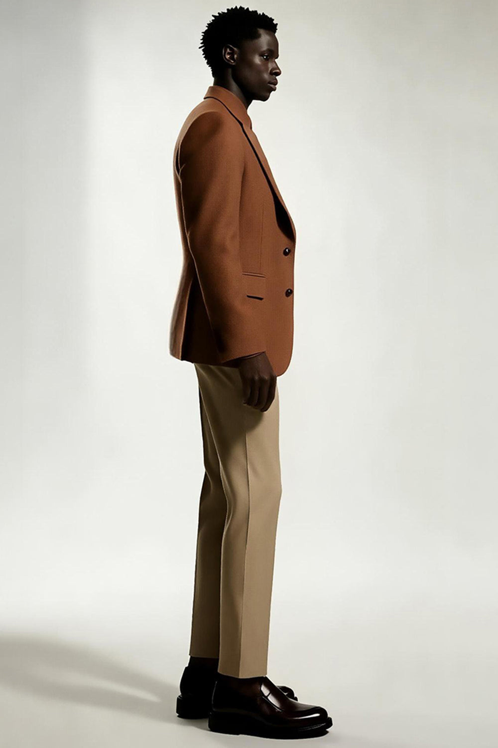 Mörk Khaki Notched Kavajslag Enkelknäppta Mäns kostymer