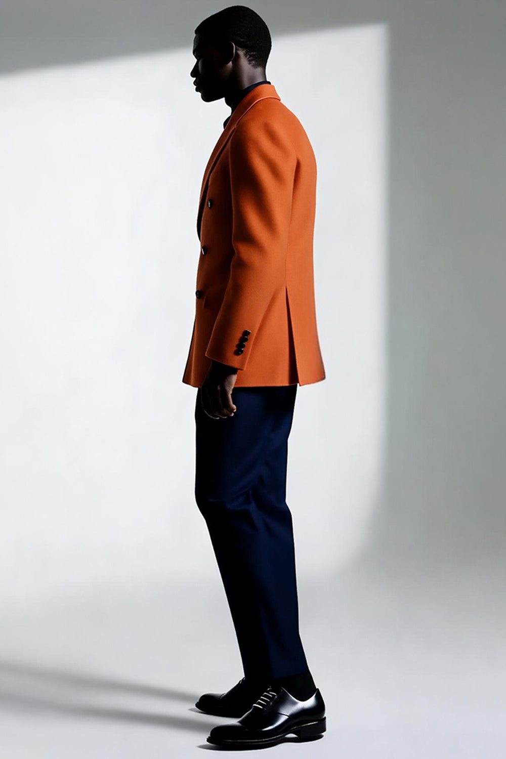 Mörkorange Peak Kavajslag Dubbelknäppta Kostymer för män