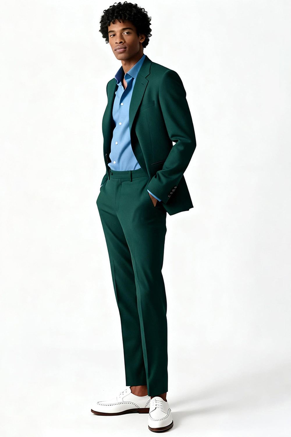 Mörkgrön enkelknäppt 2-delad skårad kavajslag Herrkostymer