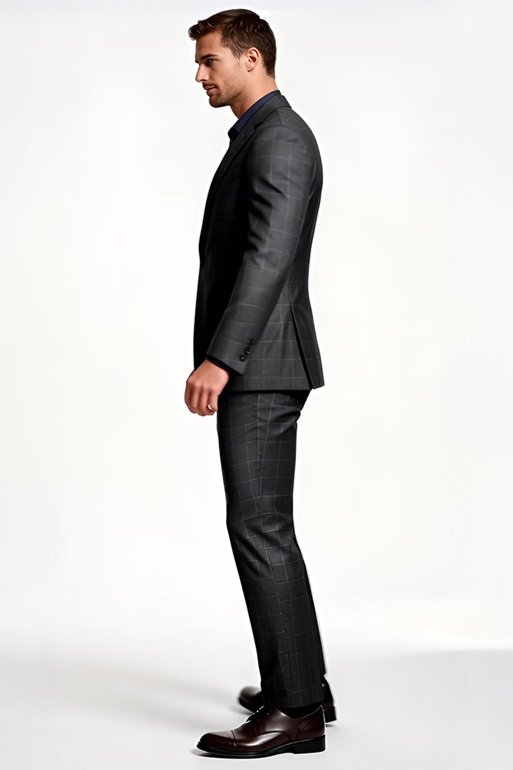 Mörkgrå randig Notched Lapel 2 Piece Enkelknäppta Män Kostymer