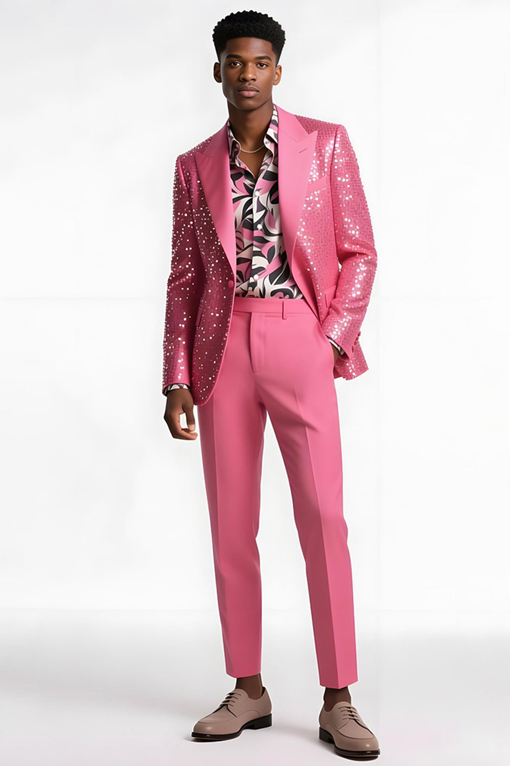 2-delad rouge Slim Fit Peak Lapel Baldräkter för män med paljetter