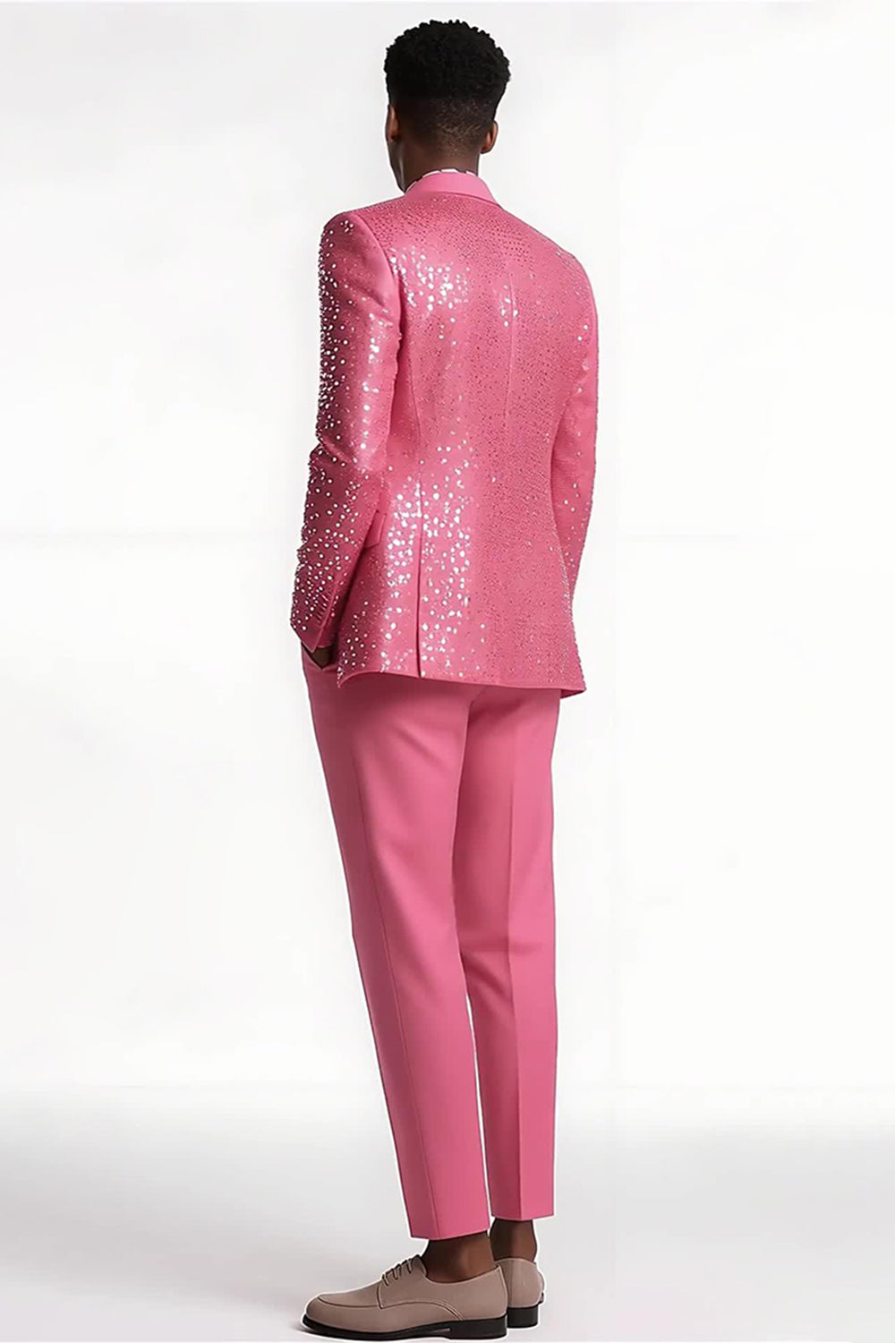 2-delad rouge Slim Fit Peak Lapel Baldräkter för män med paljetter