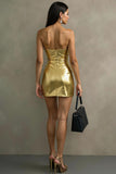 Gyllene Metallic Bodycon Cowl Neck Kort Cocktailklänning