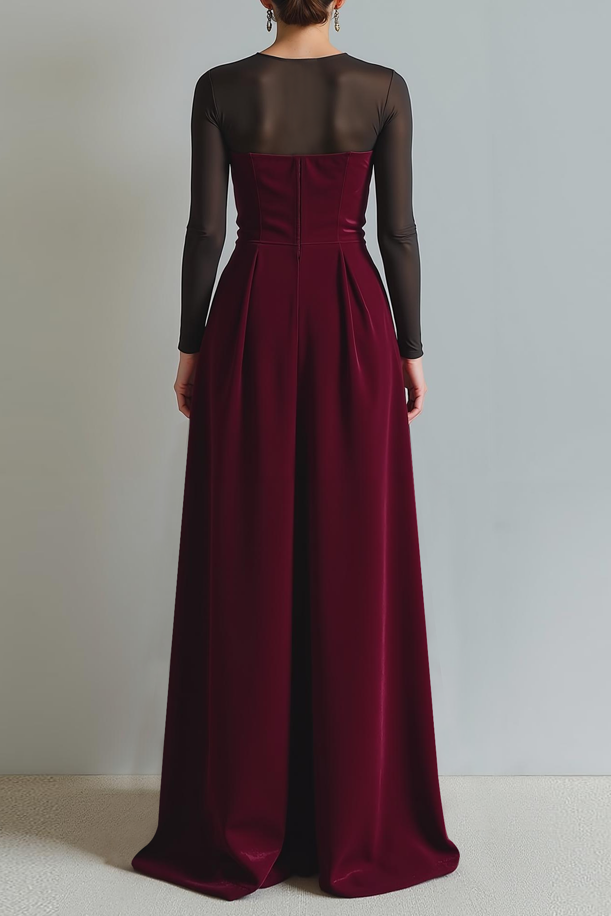 Cabernet Sheath Velvet Lång Formell Klänning med Ärmar