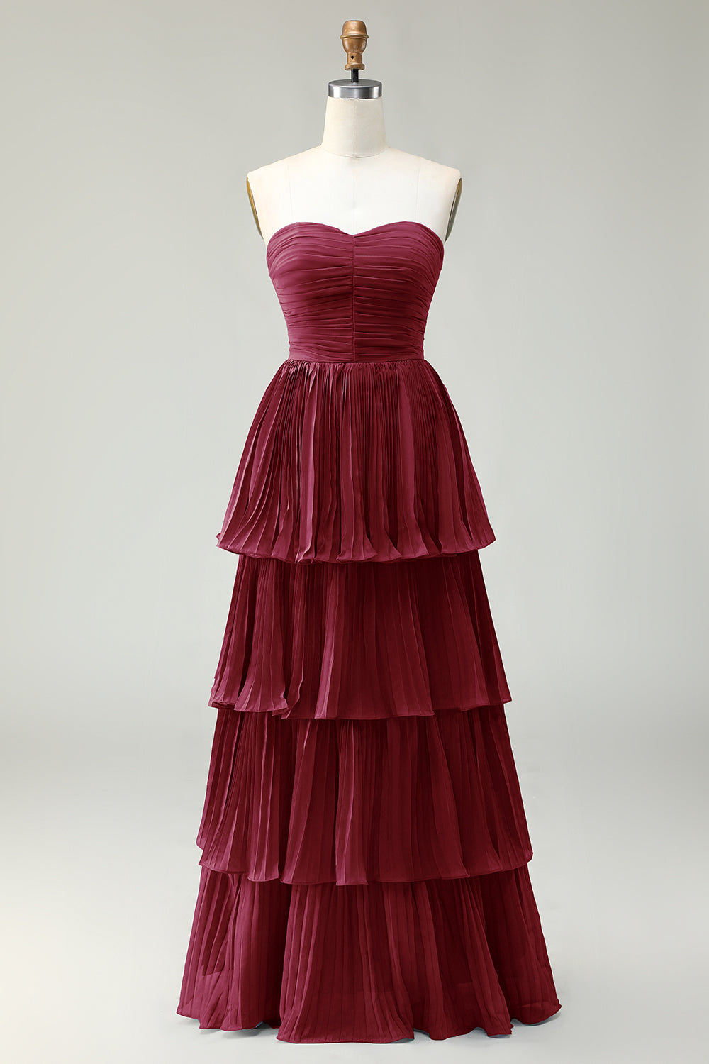 Axelbandslös Dusty Blue A-linje Plisserad Nivå Lång Brudtärna Klänning