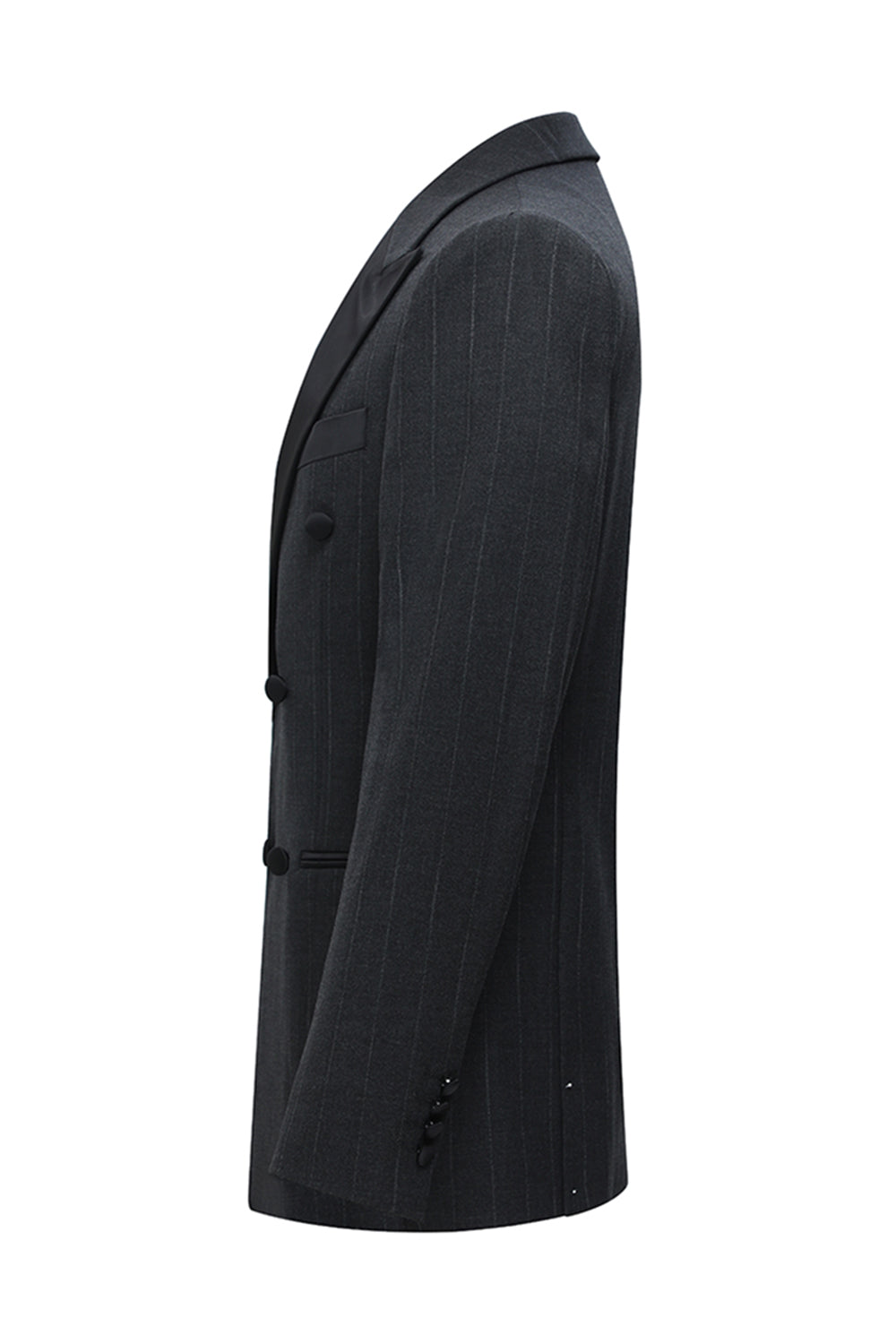 Mörkgrå 2-delad topp slag dubbelknäppt randig kostymer för män