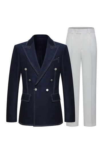 Mörkblå Dubbelknäppt topp slag Skräddarsydd 2-delad kostymer för män