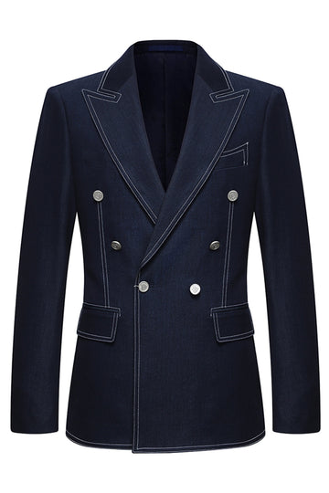 Mörkblå Dubbelknäppt topp slag Skräddarsydd 2-delad kostymer för män