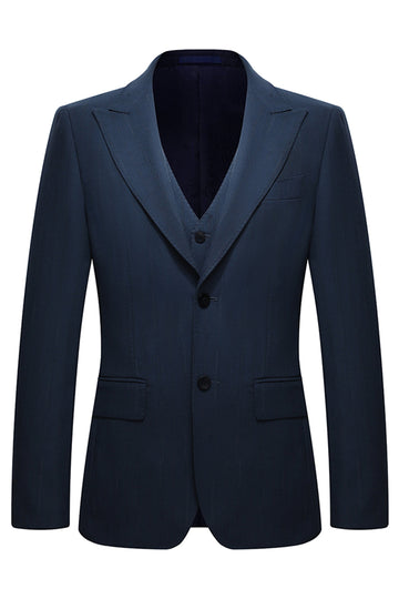 3-delad enkelknäppt Slim Fit Peak Kavajslag Marinblå kostymer för män