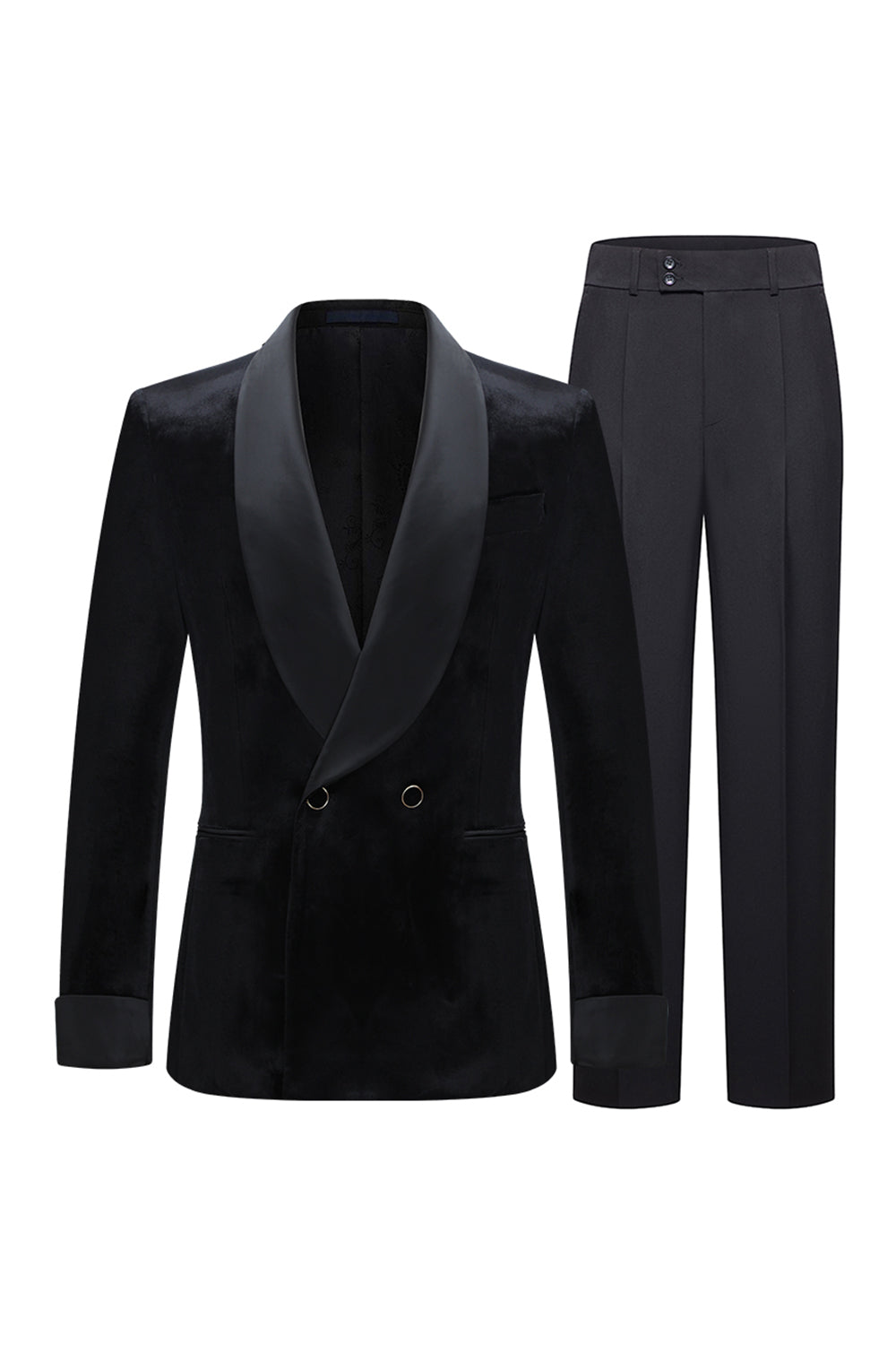 Sjal slag 2 delar svart sammet kostymer för män
