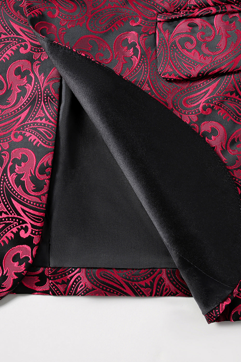 Mörkröd Jacquard Sjal Kavajslag Prom Kavaj för män