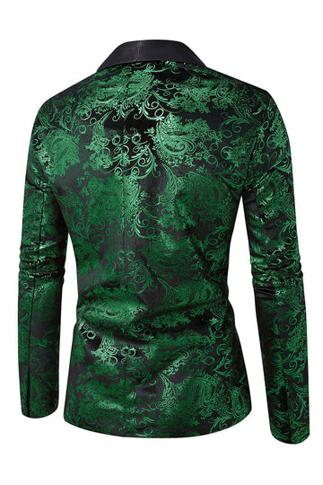 Grön Sjal Kavajslag En knapp Jacquard Balkavaj för män