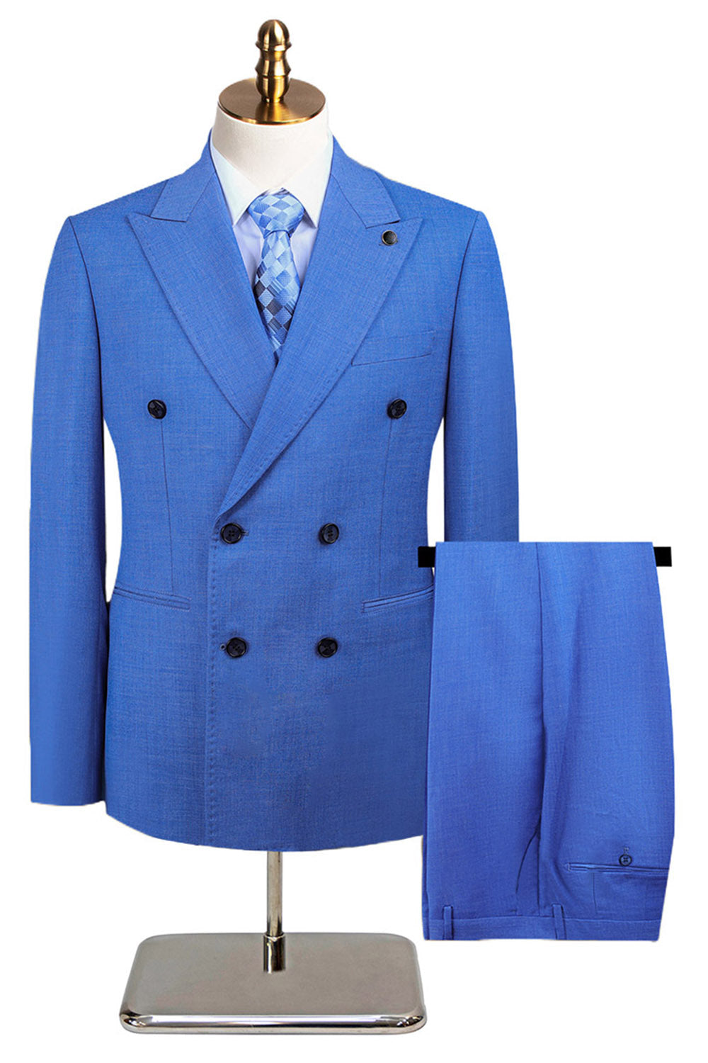 Grågrön 2-delad dubbelknäppt topp slag Formella kostymer för män