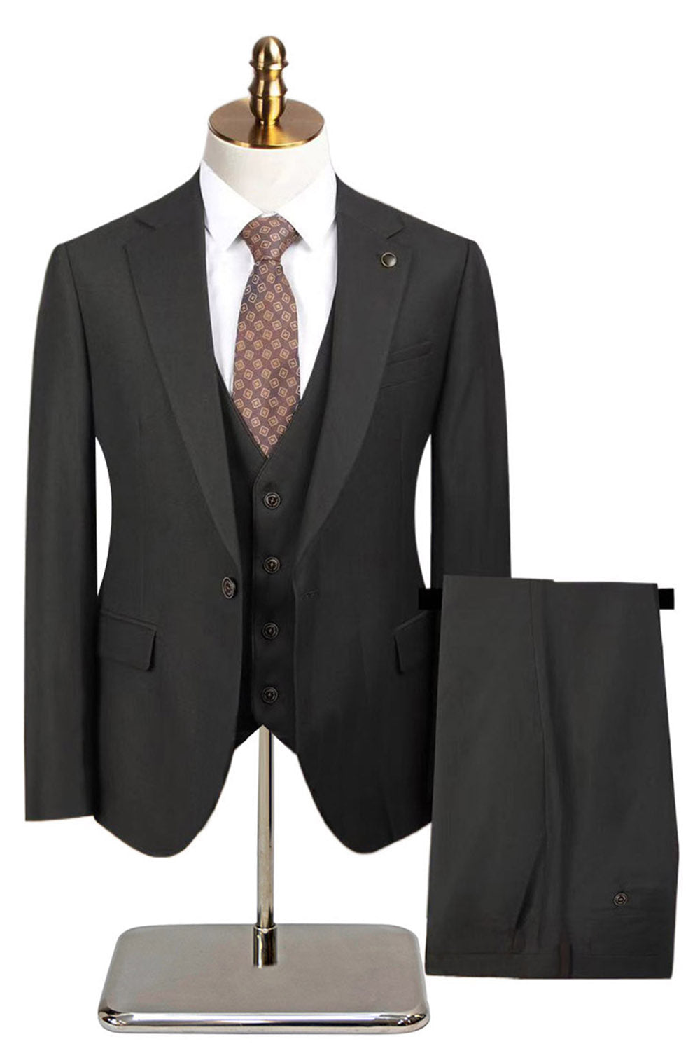 3 delar skårade slag en knapp mäns marinblå kostymer