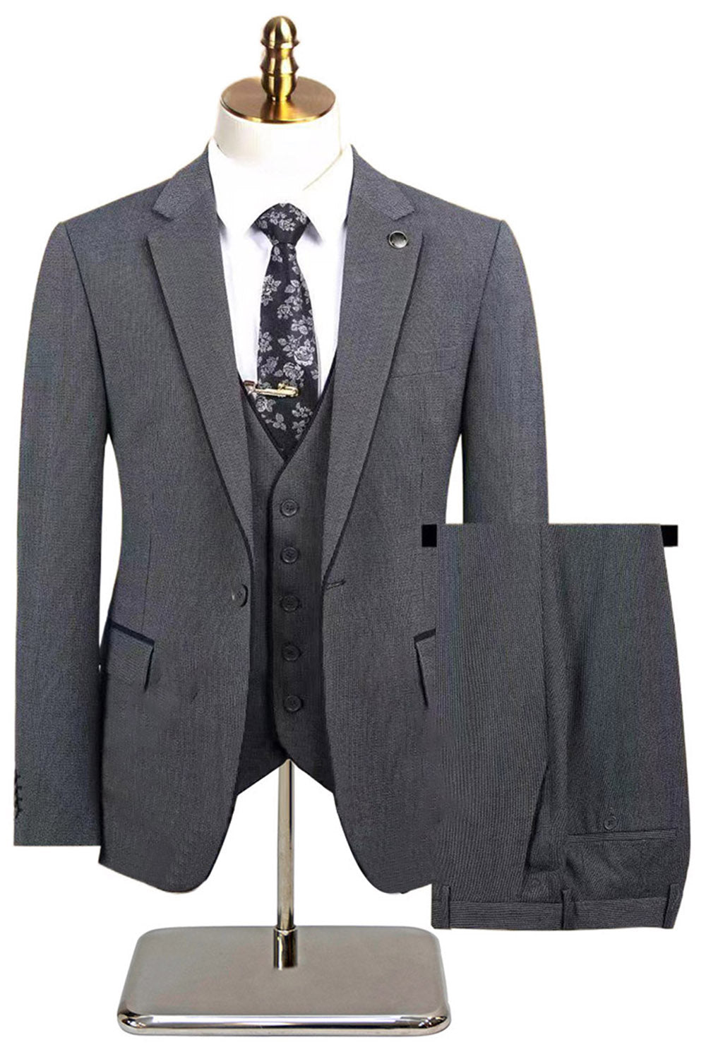 Taupe 3-delad Slim Fit Notched Lapel One Button Mäns Formella kostymer