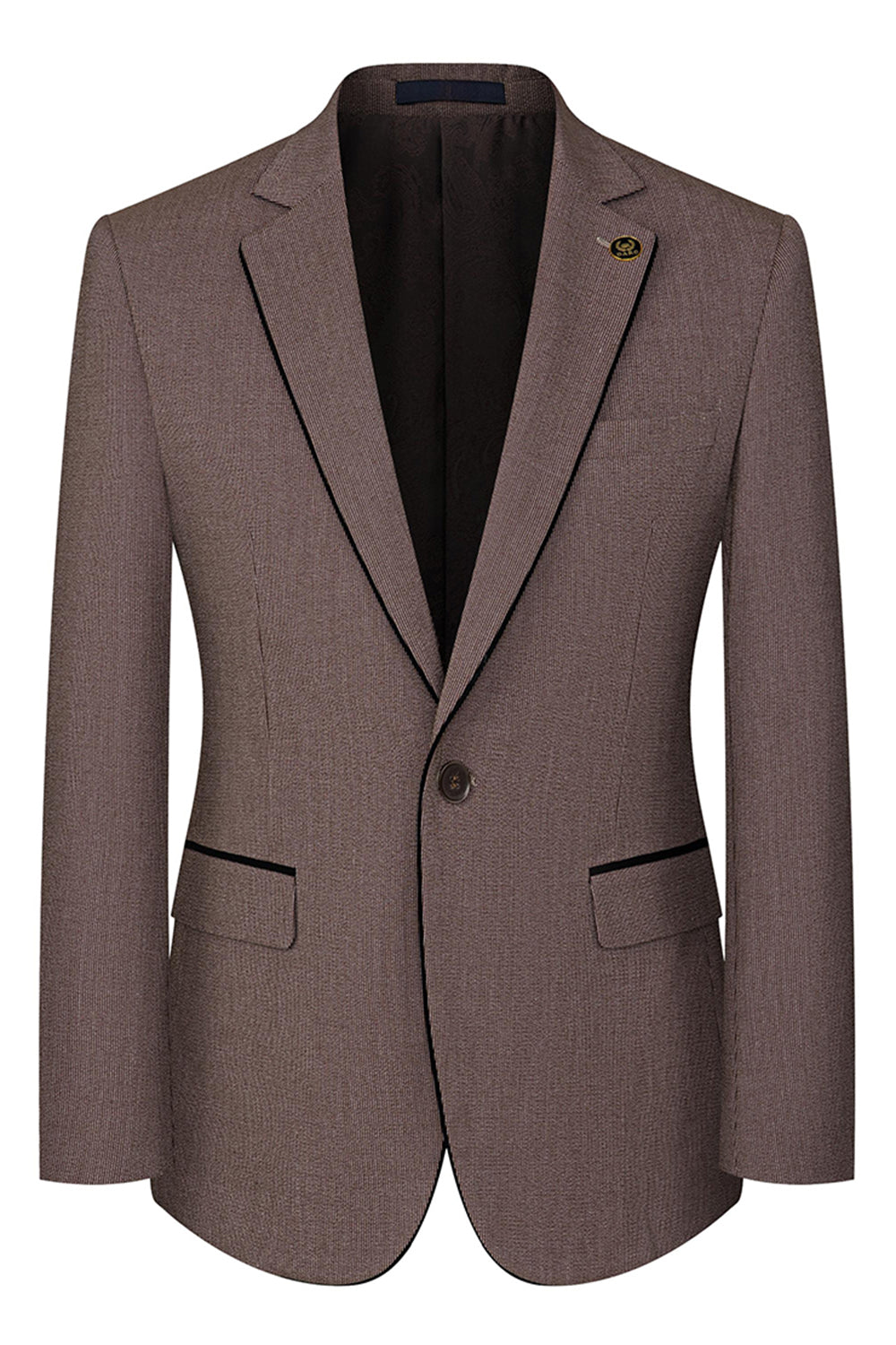 Taupe 3-delad Slim Fit Notched Lapel One Button Mäns Formella kostymer