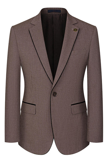 Taupe 3-delad Slim Fit Notched Lapel One Button Mäns Formella kostymer