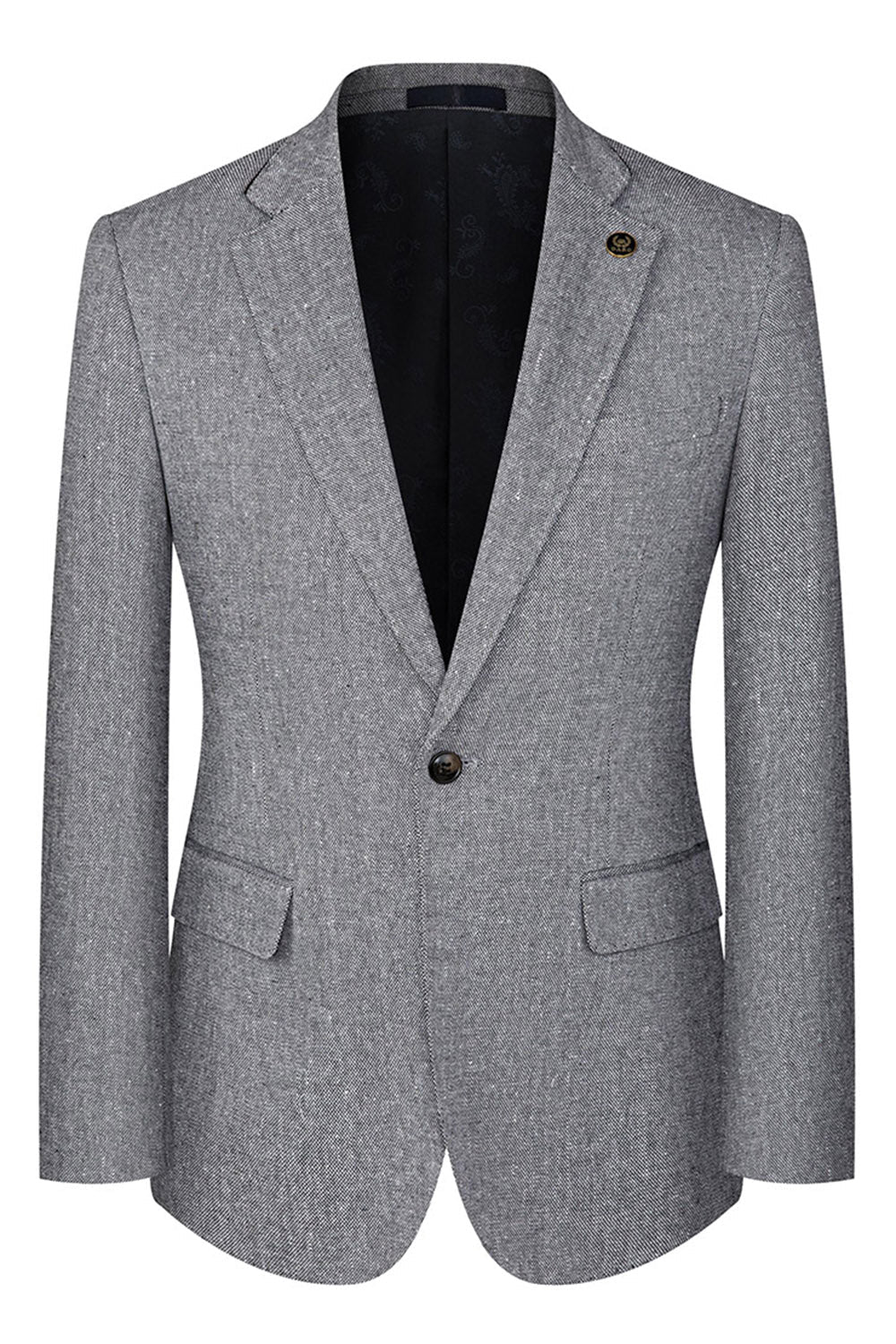 3-delad Slim Fit Notched Lapel Mäns Grå Kostymer
