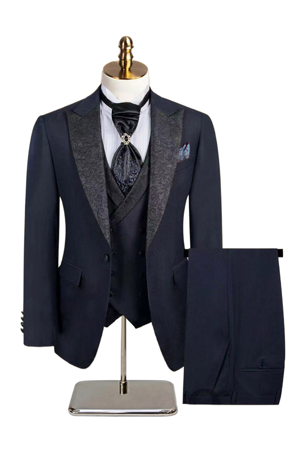 Slim Fit 3-delad topp slag Svarta kostymer för män