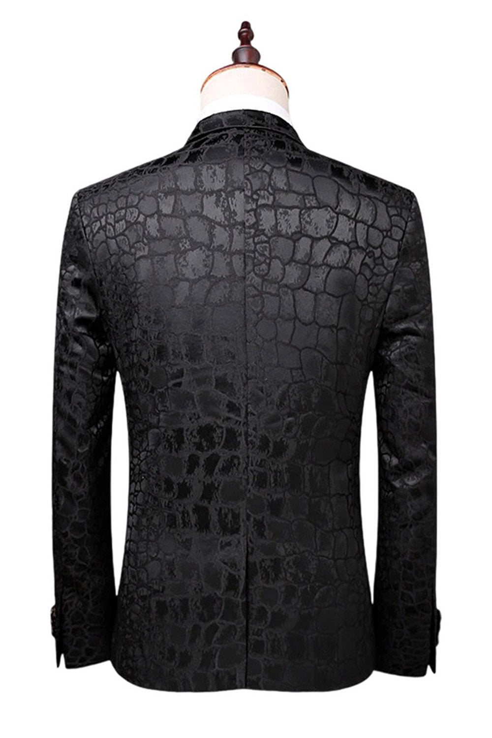 Svart Textur Peak Kavajslag 2 Delad Prom Kostymer