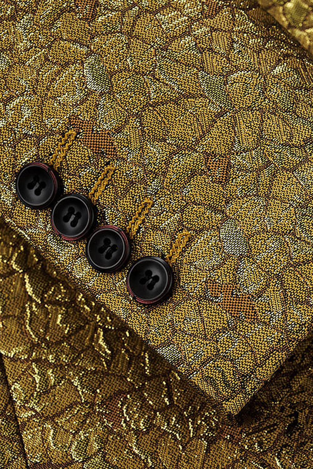 Glittrande Gyllene Notched Kavajslag Textur Prom Kavaj